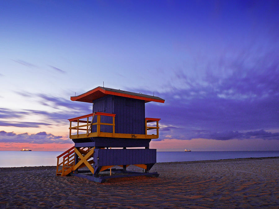 Miami Beach Lifeguard station at dawn Photograph by Bernd Schunack