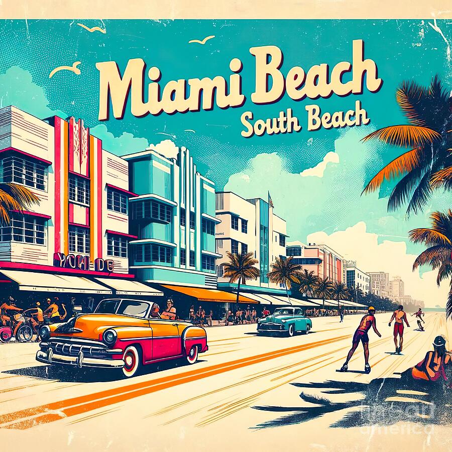 Miami Beach retro 2 Digital Art by Movie World Posters - Fine Art America