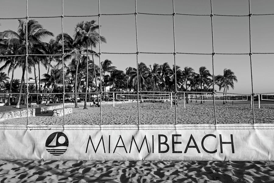 Miami Beach Volleyball Net Lummus Park Black and White Photograph by Toby McGuire