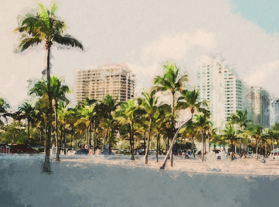 Miami Cityscape - 04 Painting by AM FineArtPrints