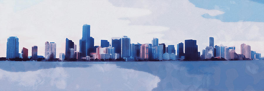 Miami Cityscape - 05 Painting by AM FineArtPrints
