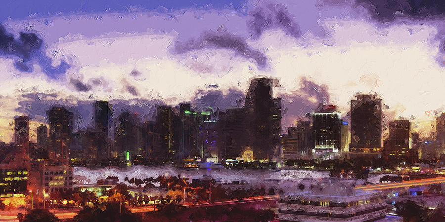 Miami Cityscape - 06 Painting by AM FineArtPrints