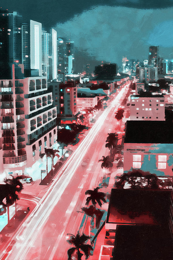 Miami Cityscape - 07 Painting by AM FineArtPrints