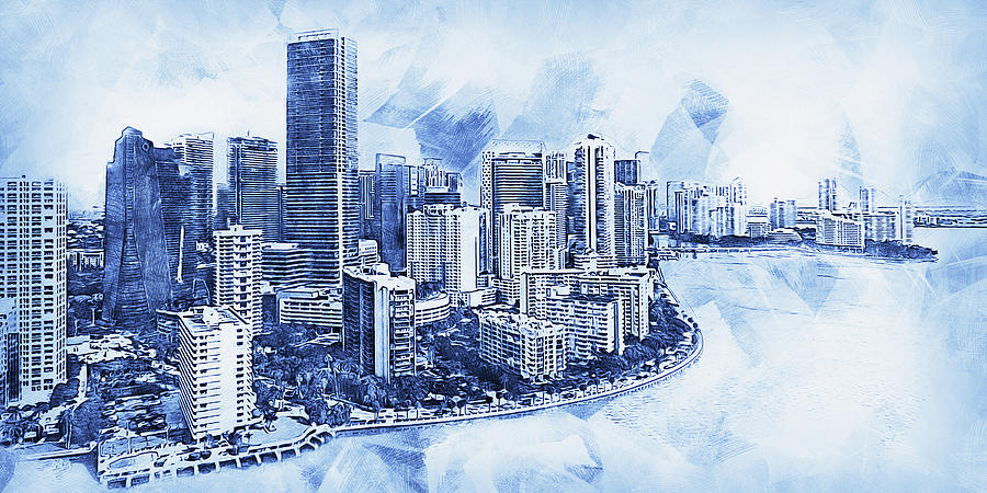 Miami Cityscape - 08 Painting by AM FineArtPrints