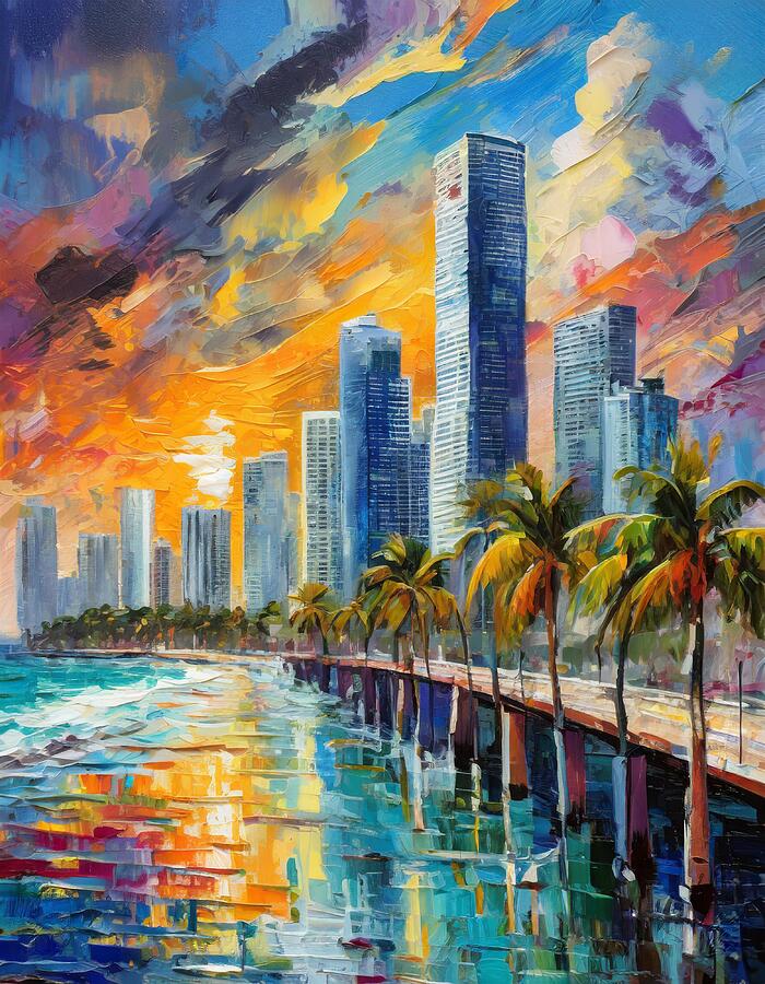 Miami Cityscape Mixed Media by Susan Rydberg