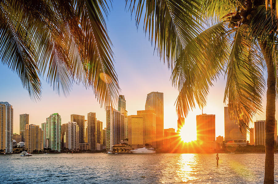 Miami, Florida skyline at sunset Photograph by Mihai Andritoiu