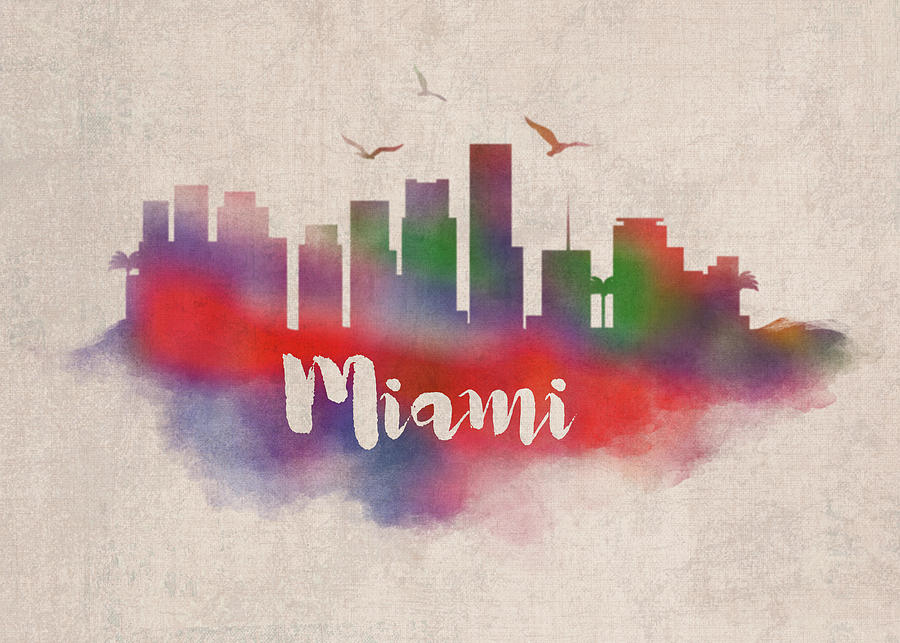 Miami Florida Watercolor City Skyline Mixed Media by Design Turnpike ...