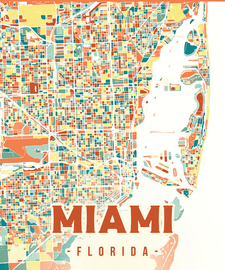 Miami Map In Mosaic Colors Digital Art by Alexandru Chirila - Fine Art 