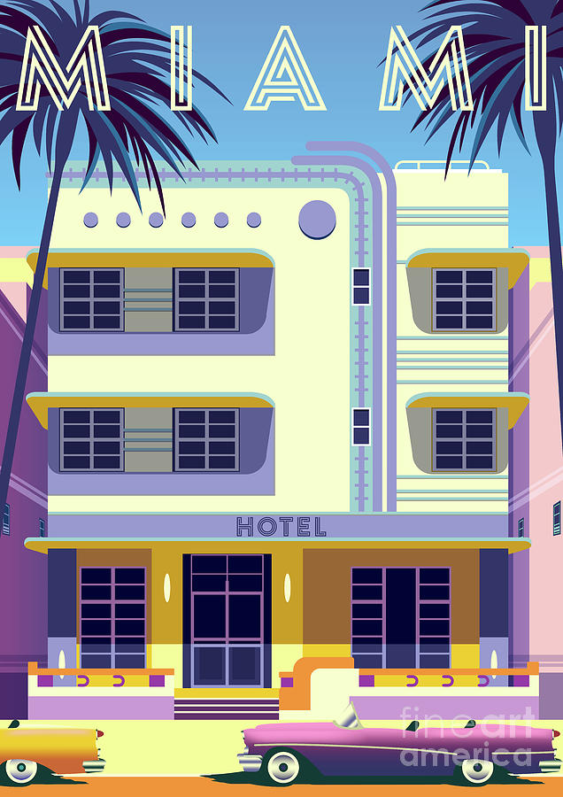 Miami Poster, Art Deco USA Wall Decor American Architecture Print ...