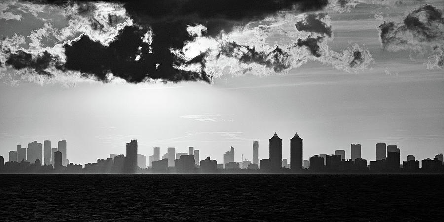 Miami Skyline Black and White Sunset Photograph by Bill Swartwout