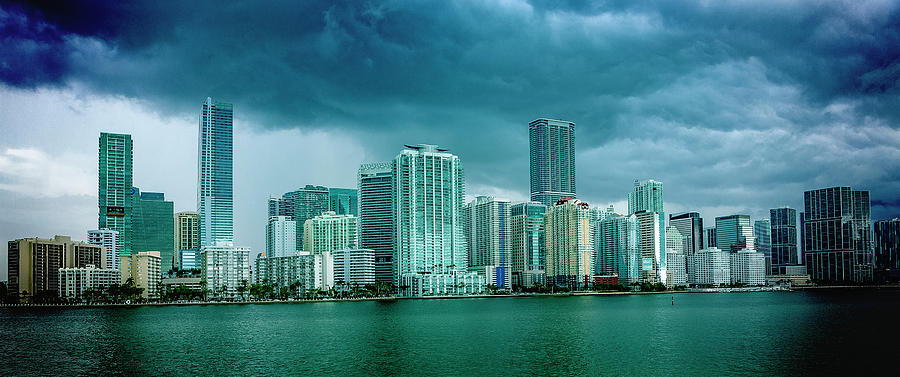 Miami Skyline from Biscayne Bay Digital Art by SnapHappy Photos