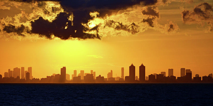 Miami Skyline Orange Sunset Photograph by Bill Swartwout