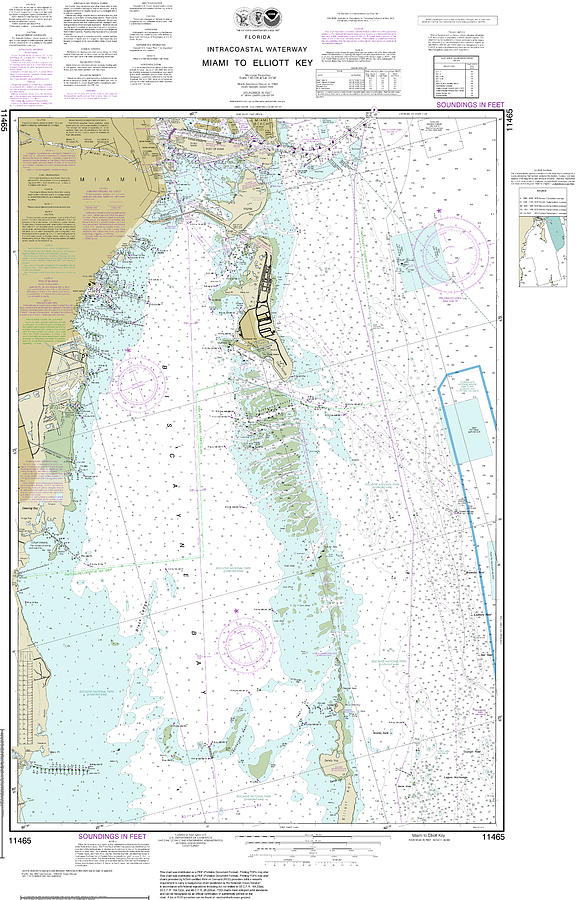 Florida Map Digital Art - Miami to Elliot Key Nautical Chart 11465 by John Gernatt