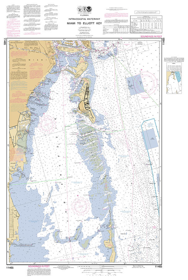 Map Digital Art - Miami to Elliott Key, NOAA Chart 11465 by Nautical Chartworks