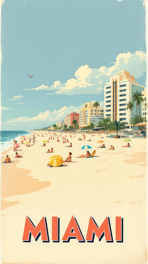 Miami Travel Poster Ai Art by Kim Hojnacki Miami Travel Poster Ai Art by Kim Hojnacki
