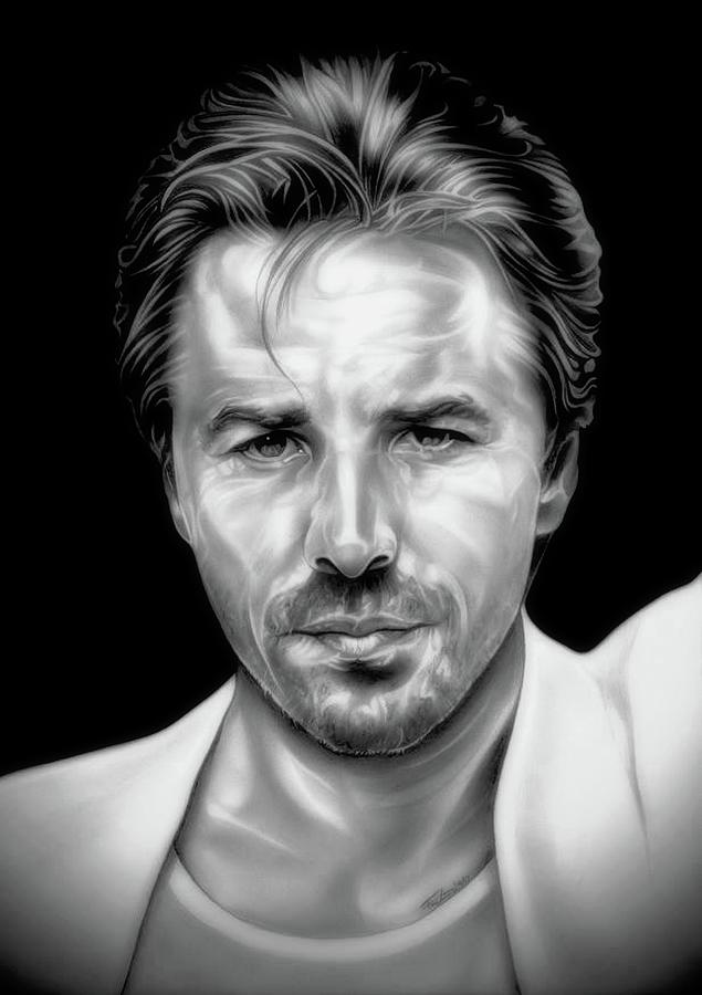 Miami Vice - Sonny Crockett - BW Edition Drawing by Fred Larucci