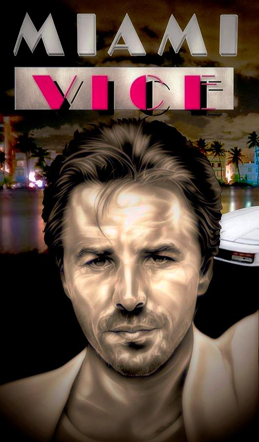 Miami Vice - Sonny Crockett - Poster Edition Drawing by Fred Larucci