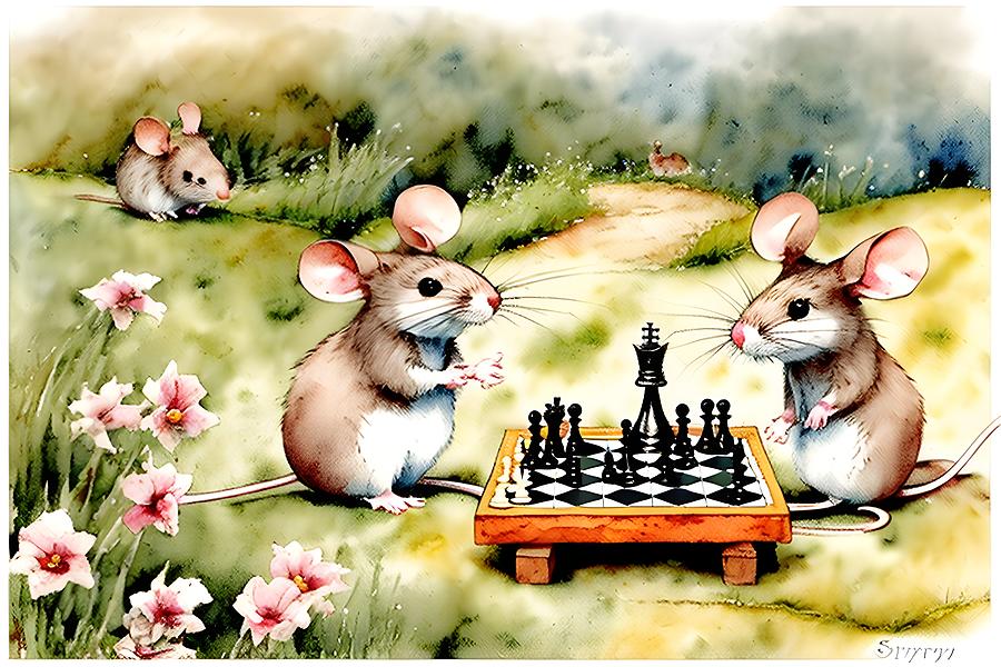 Chess Digital Art - Mice Playing Chess by Robert Thompson