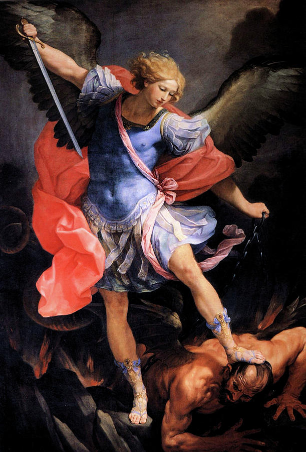 Michael defeats Satan Painting by Guido Reni