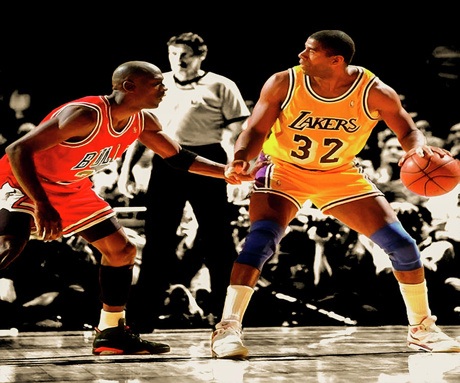 Michael Jordan and Magic Johnson  Mixed Media by Brian Reaves