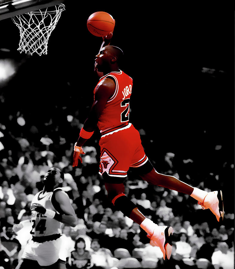 Michael Jordan in Flight 2b Mixed Media by Brian Reaves