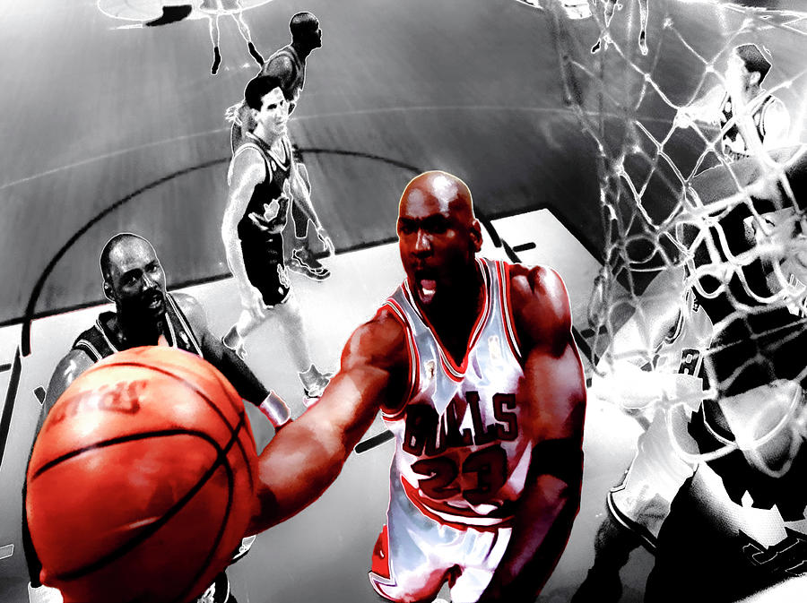 Michael Jordan Over Carl Malone Mixed Media by Brian Reaves