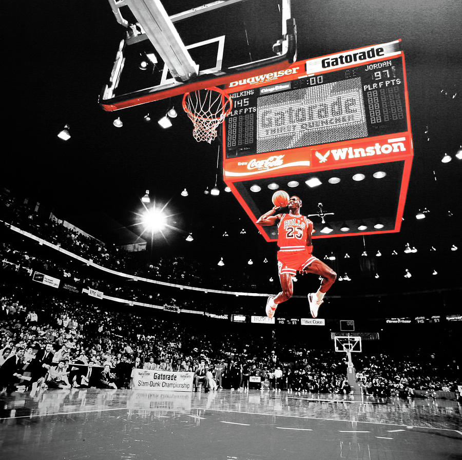 Michael Jordan Mixed Media - Michael Jordan Slam Dunk Contest by Brian Reaves