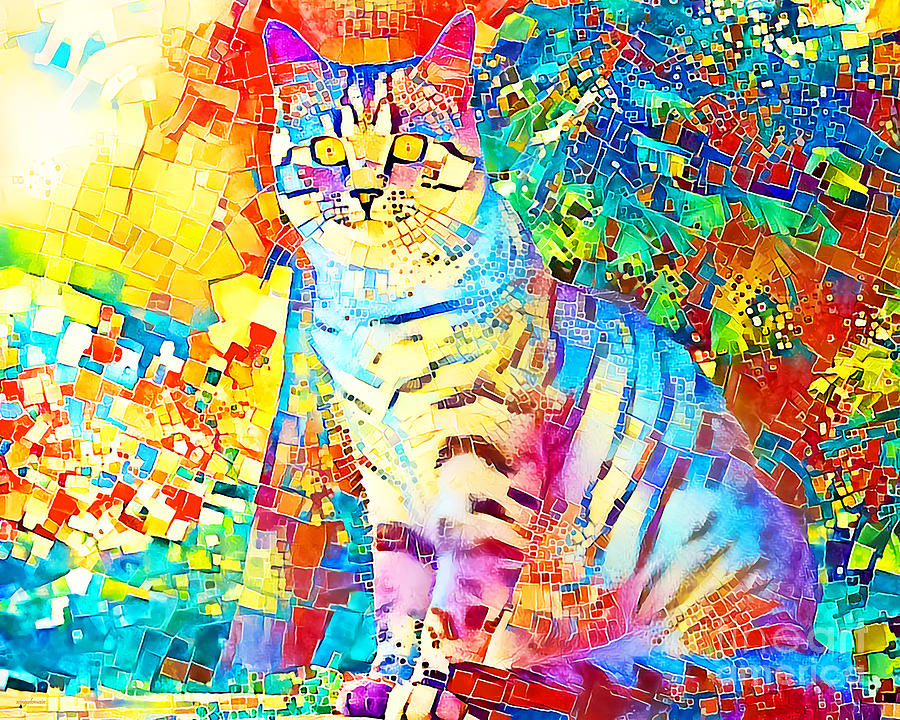 Michelangelo The Mosaic Artist Cat in Contemporary Vibrant Colors 20201011 Photograph by Wingsdomain Art and Photography