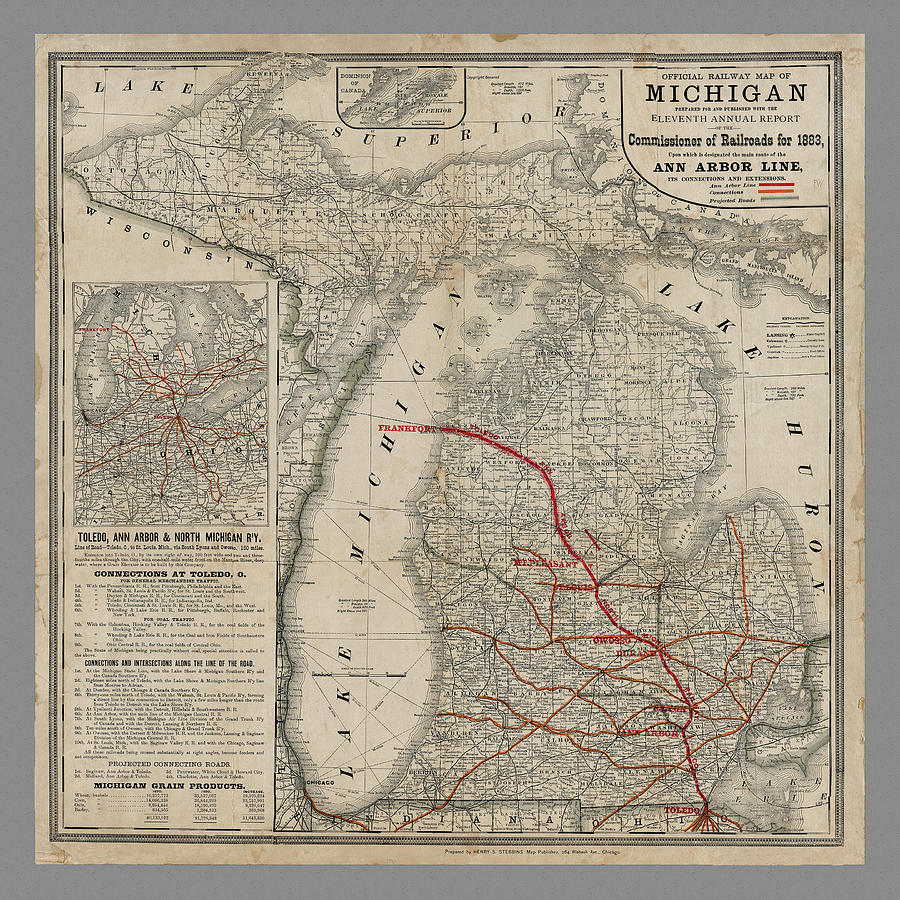 Michigan Antique Railroad Map 1883 Photograph by Phil Cardamone