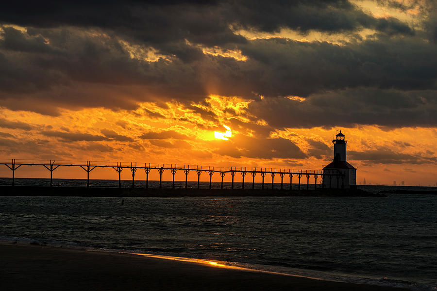 Michigan City Lighthouse Sunset Photograph
