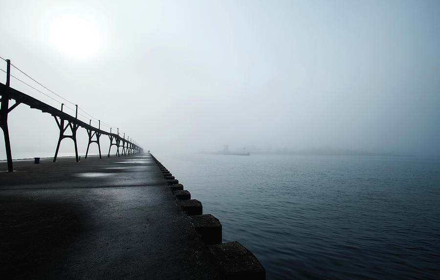 Michigan Foggy Pier Photograph by Kristin Miller