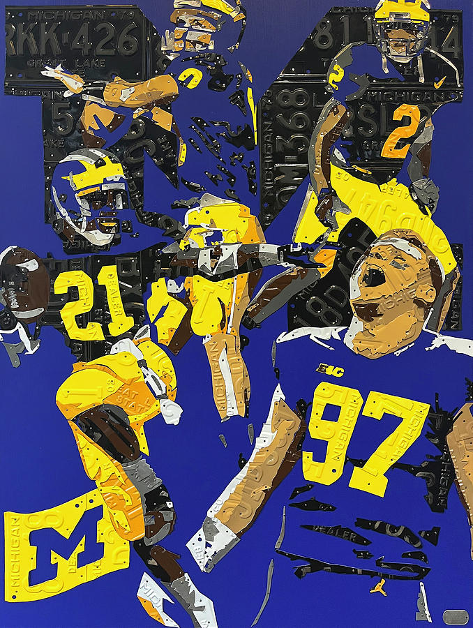 Tom Brady Mixed Media - Michigan Football Legends Recycled License Plate Art Collage by Design Turnpike
