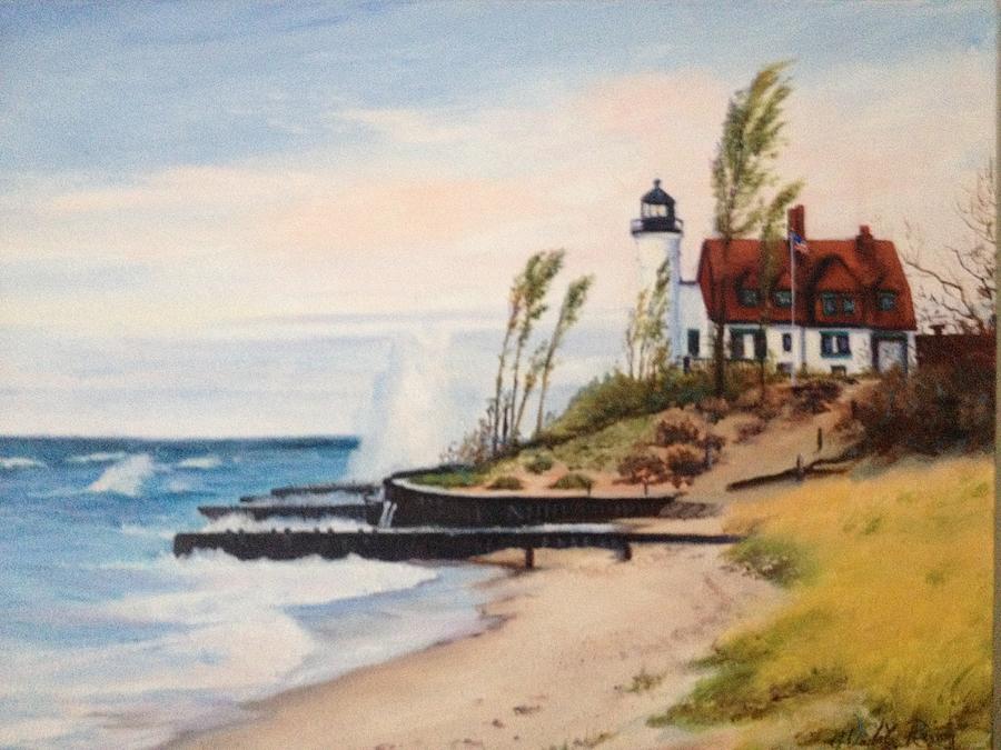 Michigan Lighthouse Painting by Judy Rixom