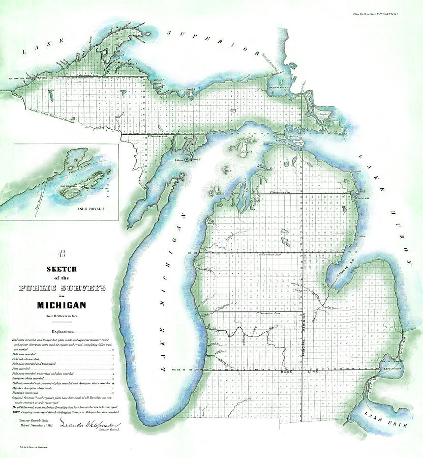 Michigan Public Survey Map 1855 Digital Art by Stoneworks Imagery