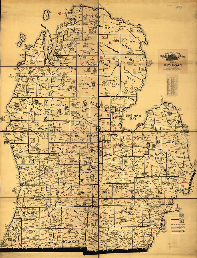 Michigan rail map galbraith 1897 Painting by MotionAge Designs - Pixels