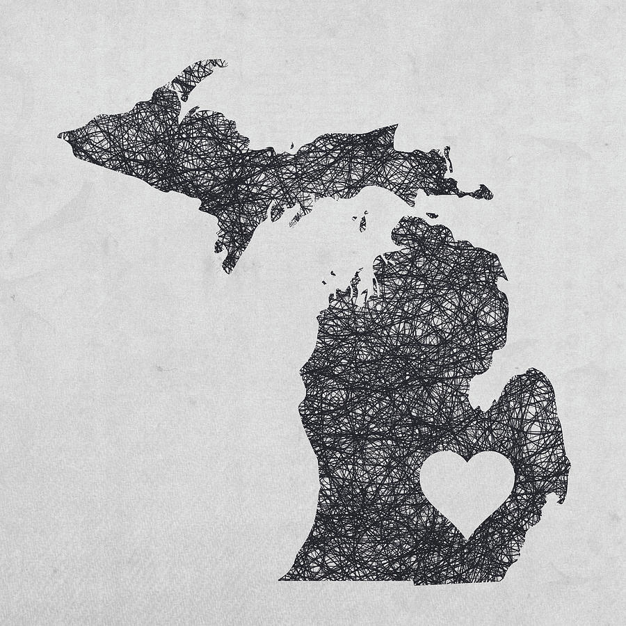 Michigan Scribble Grunge State Outline Minimalist Map Black Mixed Media   Michigan Scribble Grunge State Outline Minimalist Map Black Design Turnpike 