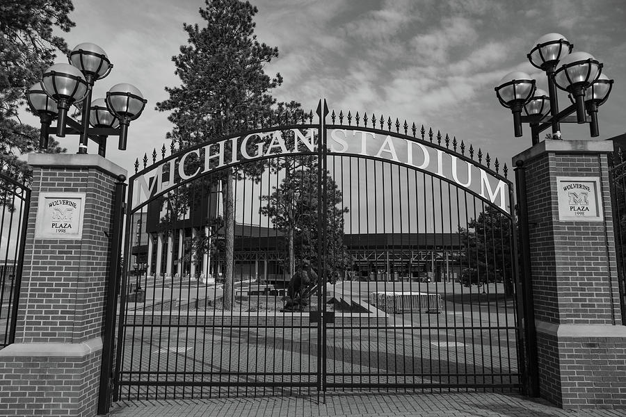 Michigan Stadium sign in black and white Photograph by Eldon McGraw