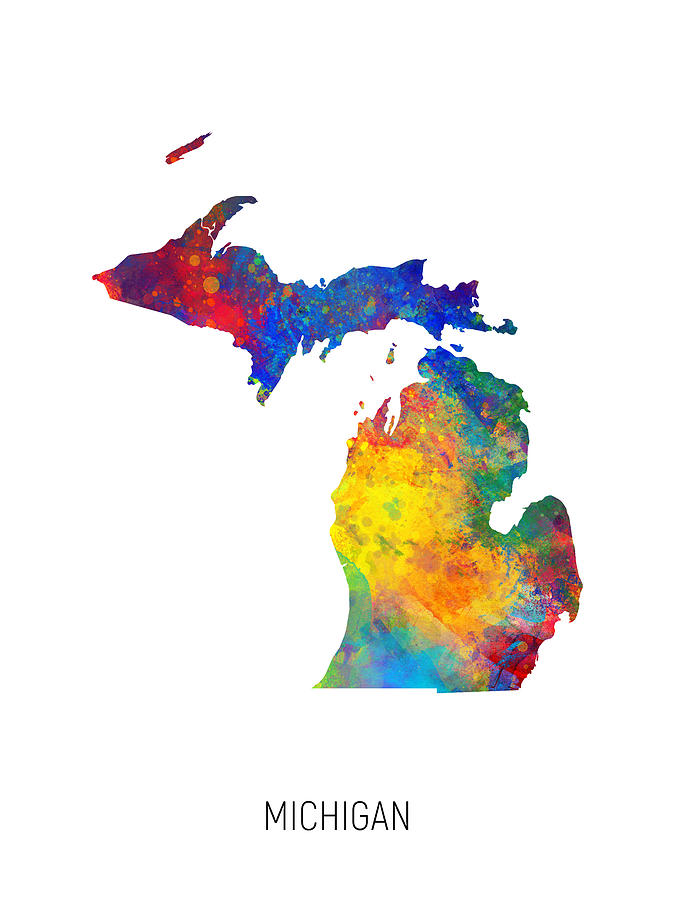 Michigan Watercolor Map #07 Digital Art by Michael Tompsett - Fine Art ...