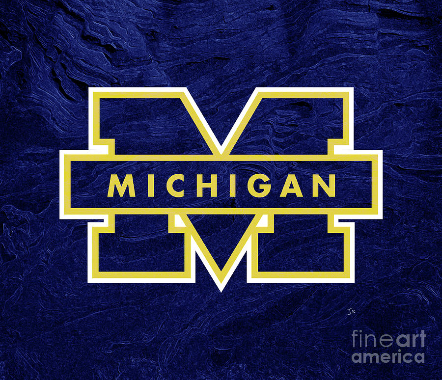 Michigan Wolverines Logo On Dark Blue Swirl Photograph by John Stephens