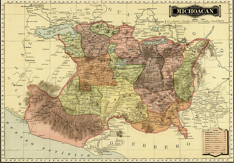 Michoacan 1844 Drawing by Vintage Maps - Fine Art America