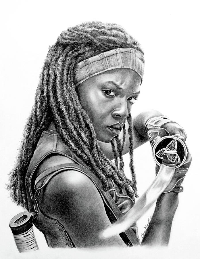 Drawling of michonne from the top walking de