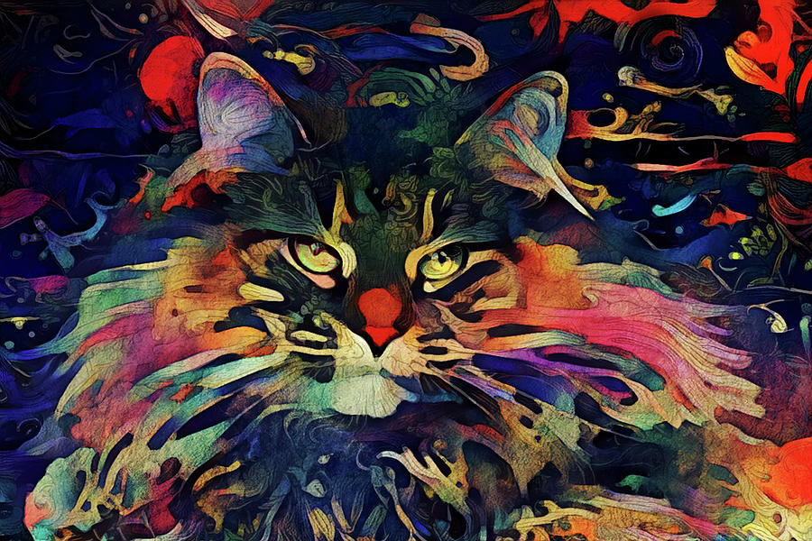 Mick the Maine Coon Cat Mixed Media by Peggy Collins