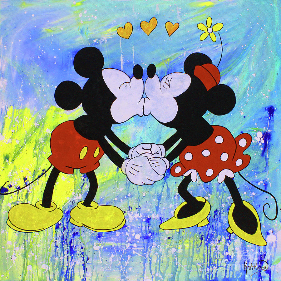Mickey and Minnie Mouse Blue Love Painting by Kathleen Artist PRO