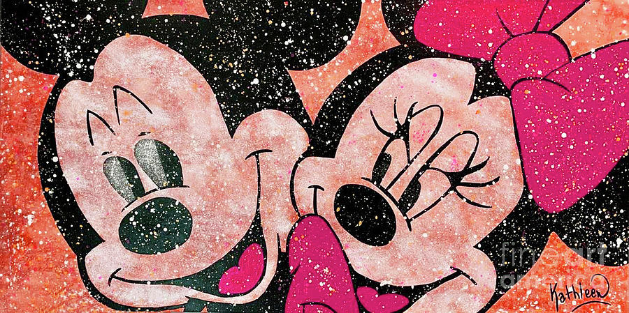 Mickey and Minnie Mouse Love in colors Painting by Kathleen Artist PRO