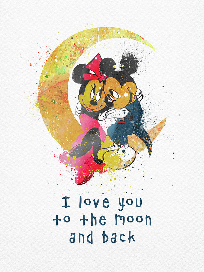 Mickey and Minnie Mouse on the moon watercolor Digital Art by Mihaela Pater  - Pixels