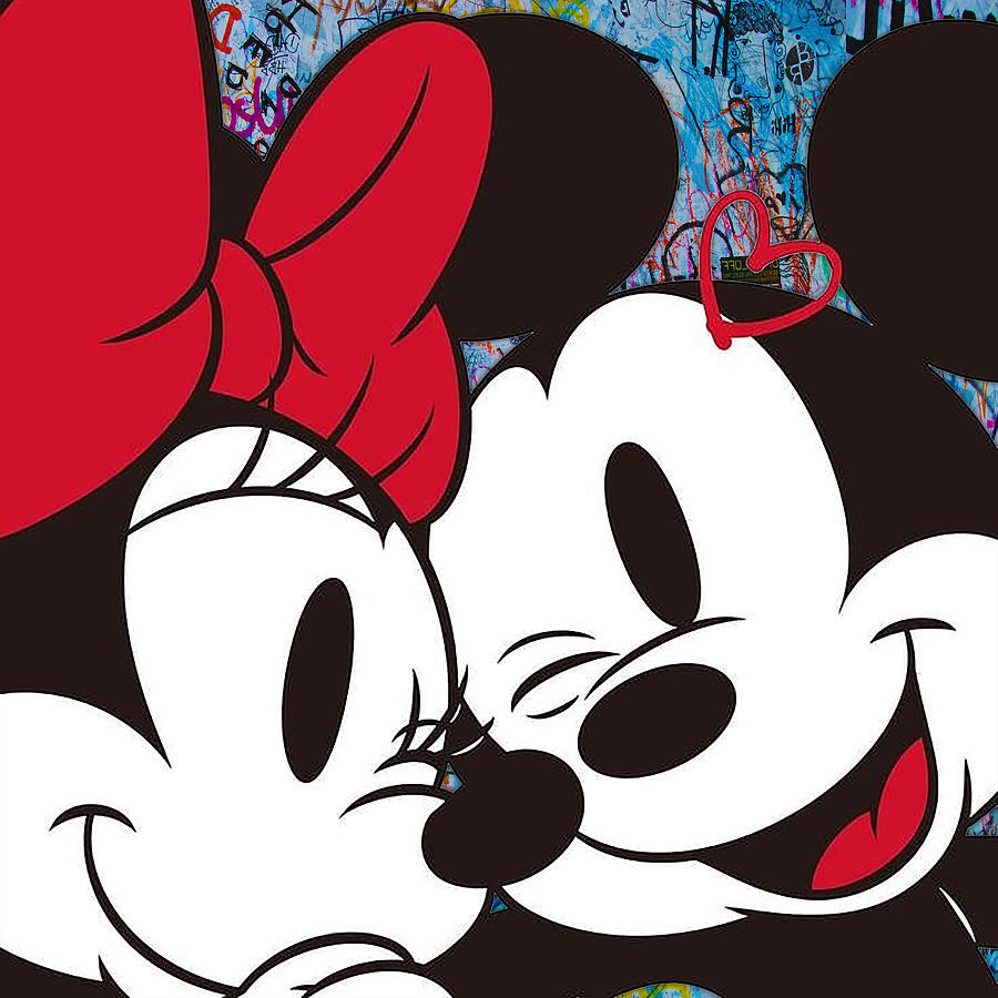 Mickey And Minnie Mouse Pop Art Graffiti Close Up Painting by Tony Rubino