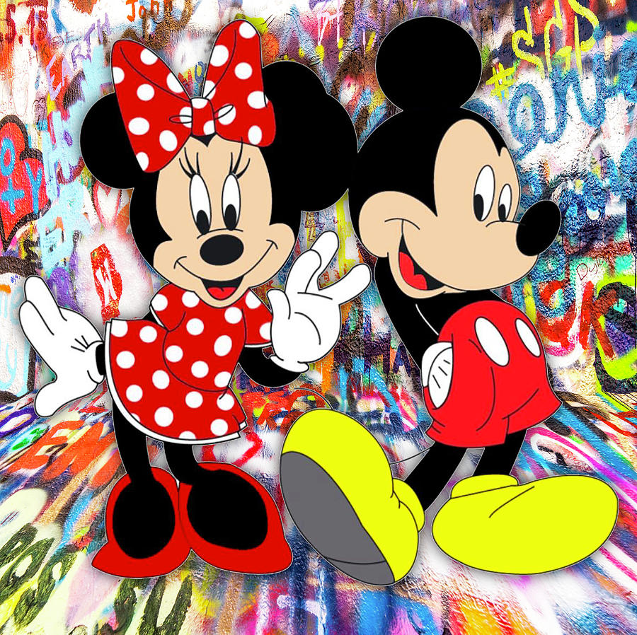 Mickey And Minnie Mouse Pop Art Graffiti Love Happy 2 Painting by Tony Rubino