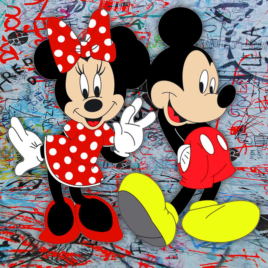 Mickey And Minnie Mouse Pop Art Graffiti Love Happy Painting by Tony Rubino