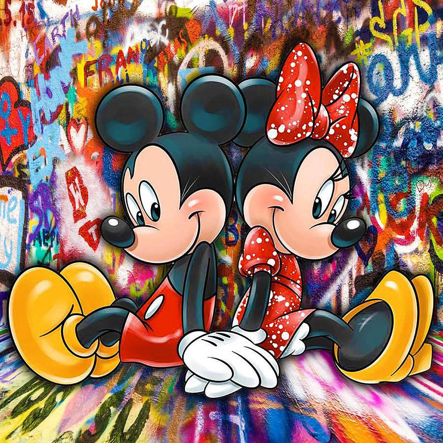 Mickey And Minnie Mouse Pop Art Graffiti Love Pop Painting by Tony Rubino