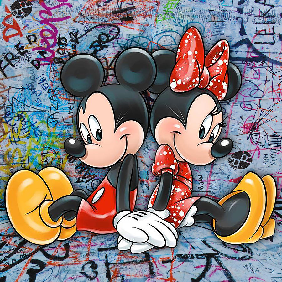 Mickey And Minnie Mouse Pop Art Graffiti Love Painting by Tony Rubino